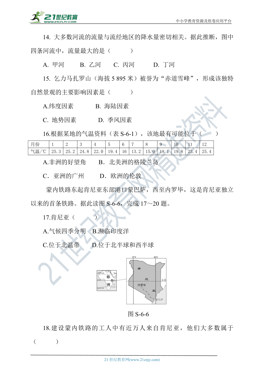 湘教版地理七年级下册第六章 认识大洲 水平测试（Word版含答案）