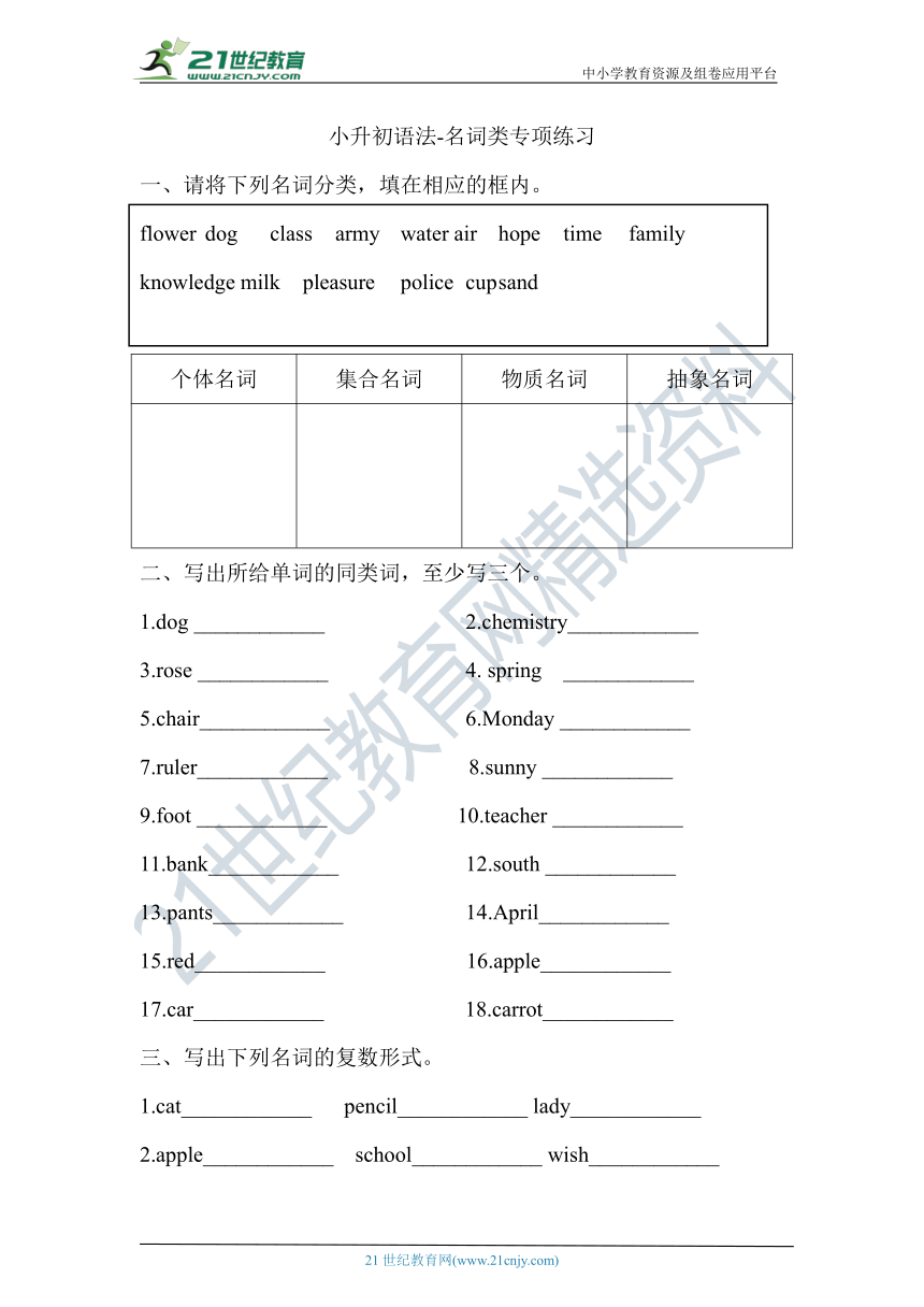 小升初英语名词类专项练习（含答案）