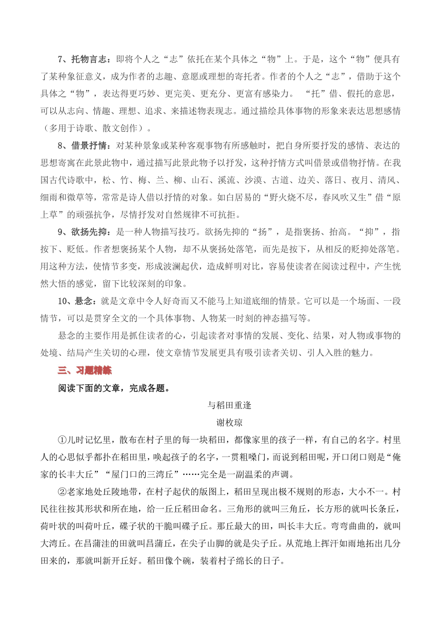 5.表现手法——2024届中考语文六大文体阅读精讲练（含解析）