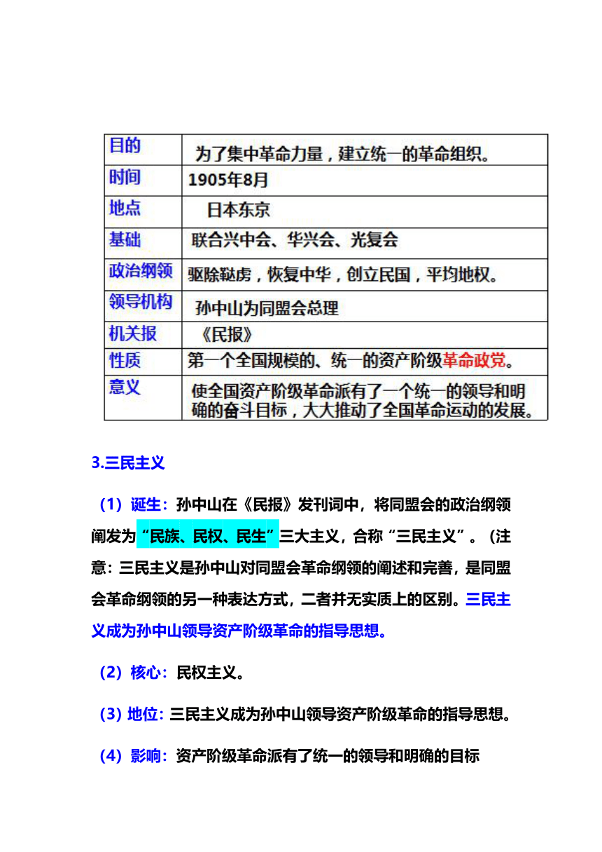 第三单元 资产阶级民主革命与中华民国的建立复习提纲