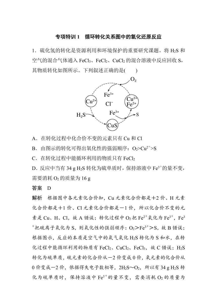 2023年江苏高考 化学大一轮复习 专题1 第三单元 专项特训1　循环转化关系图中的氧化还原反应（学案 word版含解析）