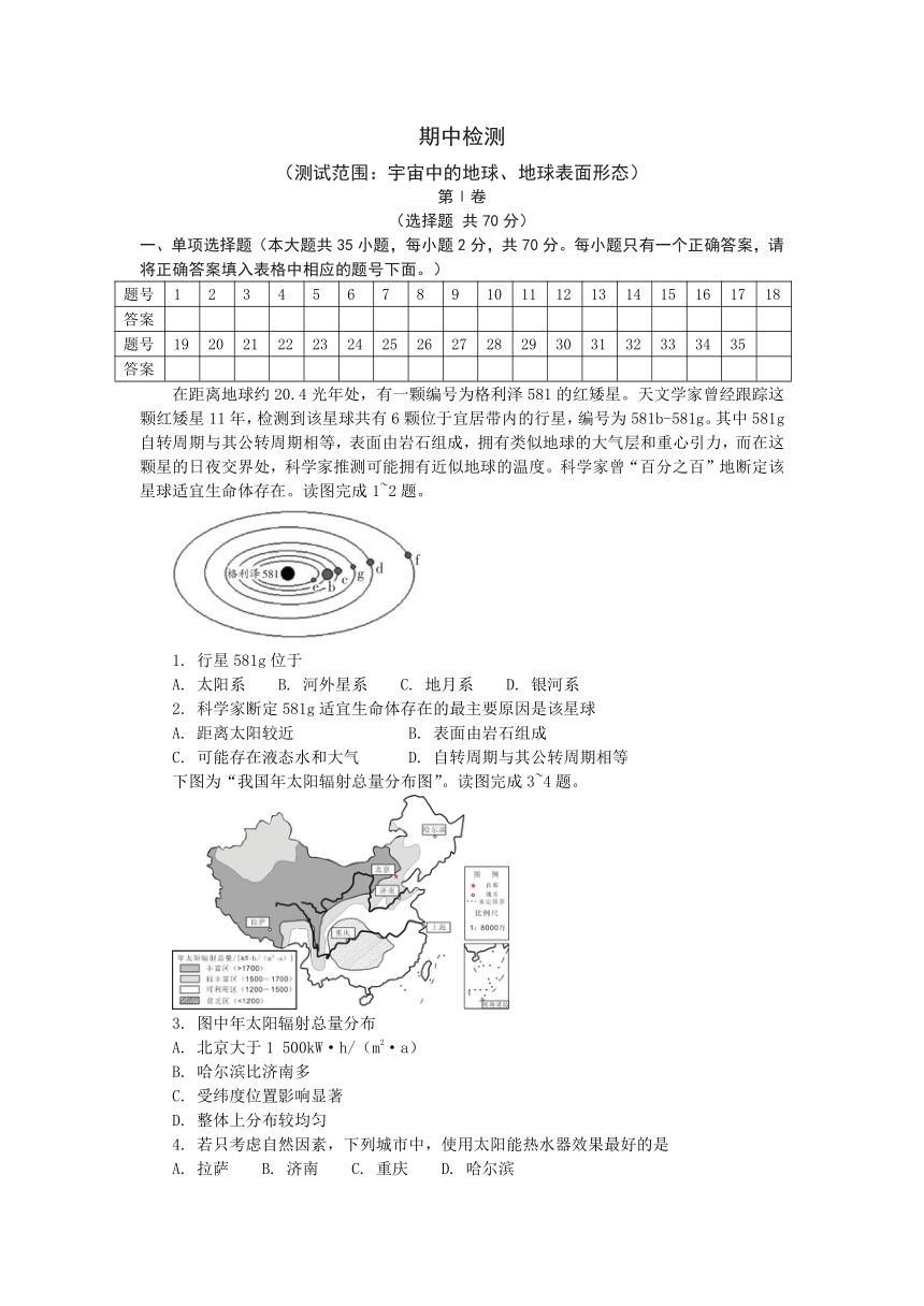 2020-2021学年新教材地理湘教版必修第一册期中检测模拟试卷（Word版含解析）