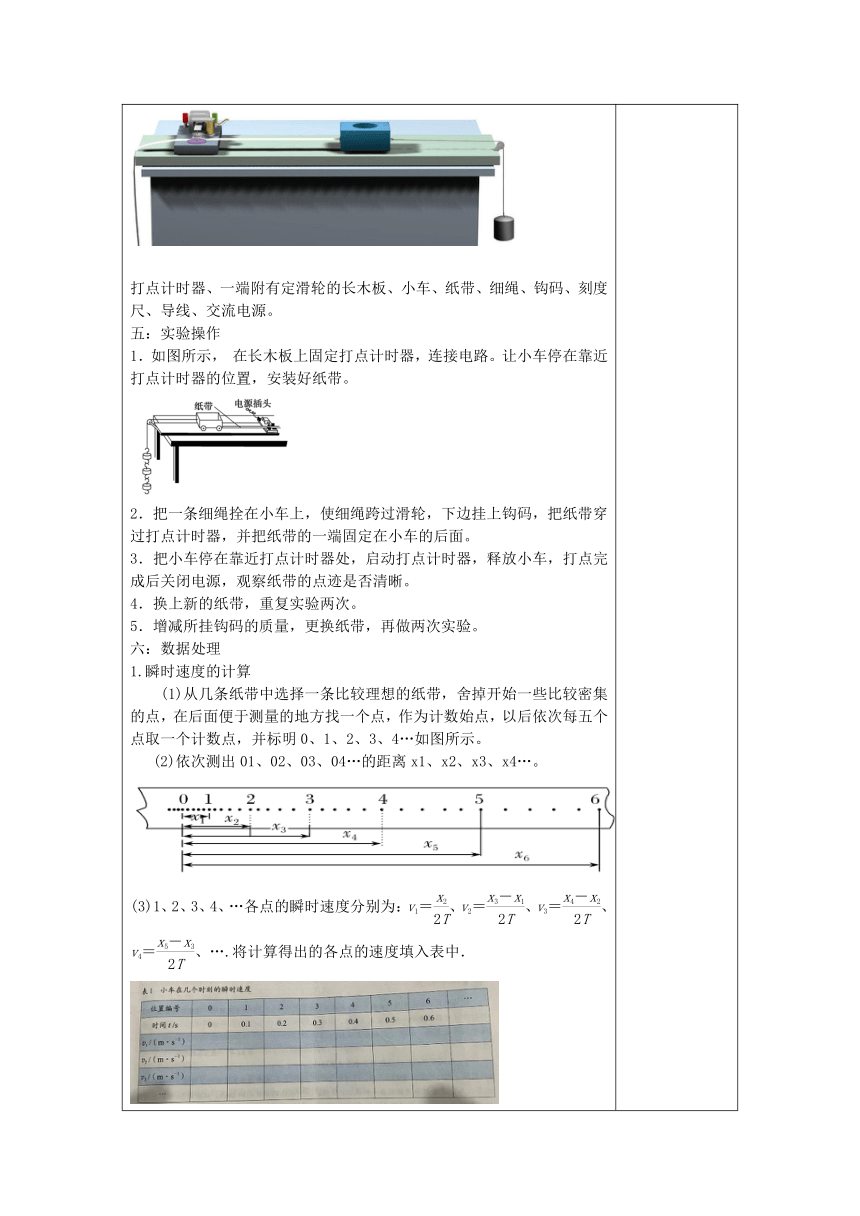 2.1实验：探究小车速度随时间变化的规律 教案-2022-2023学年高一上学期物理人教版（2019）必修第一册