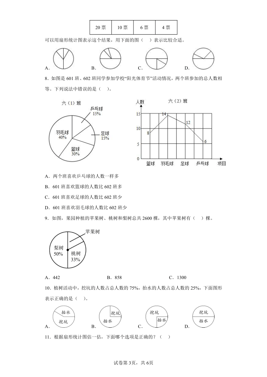 5.1扇形统计图同步练习北师大版小学六年级数学上册（含答案）
