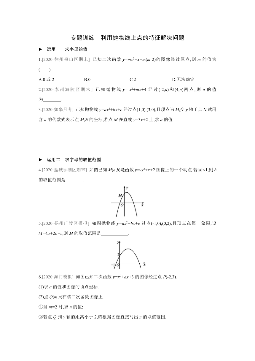 苏科版数学九年级下册期末综合复习专题训练 利用抛物线上点的特征解决问题 （word版含答案）