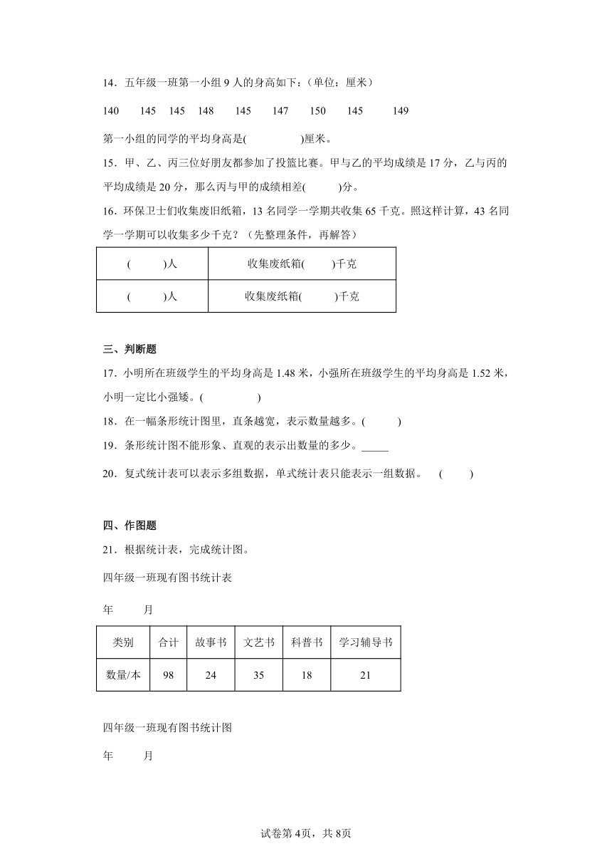 苏教版数学四年级上册单元测试卷-第四单元 统计表和条形统计图（一）（含答案）