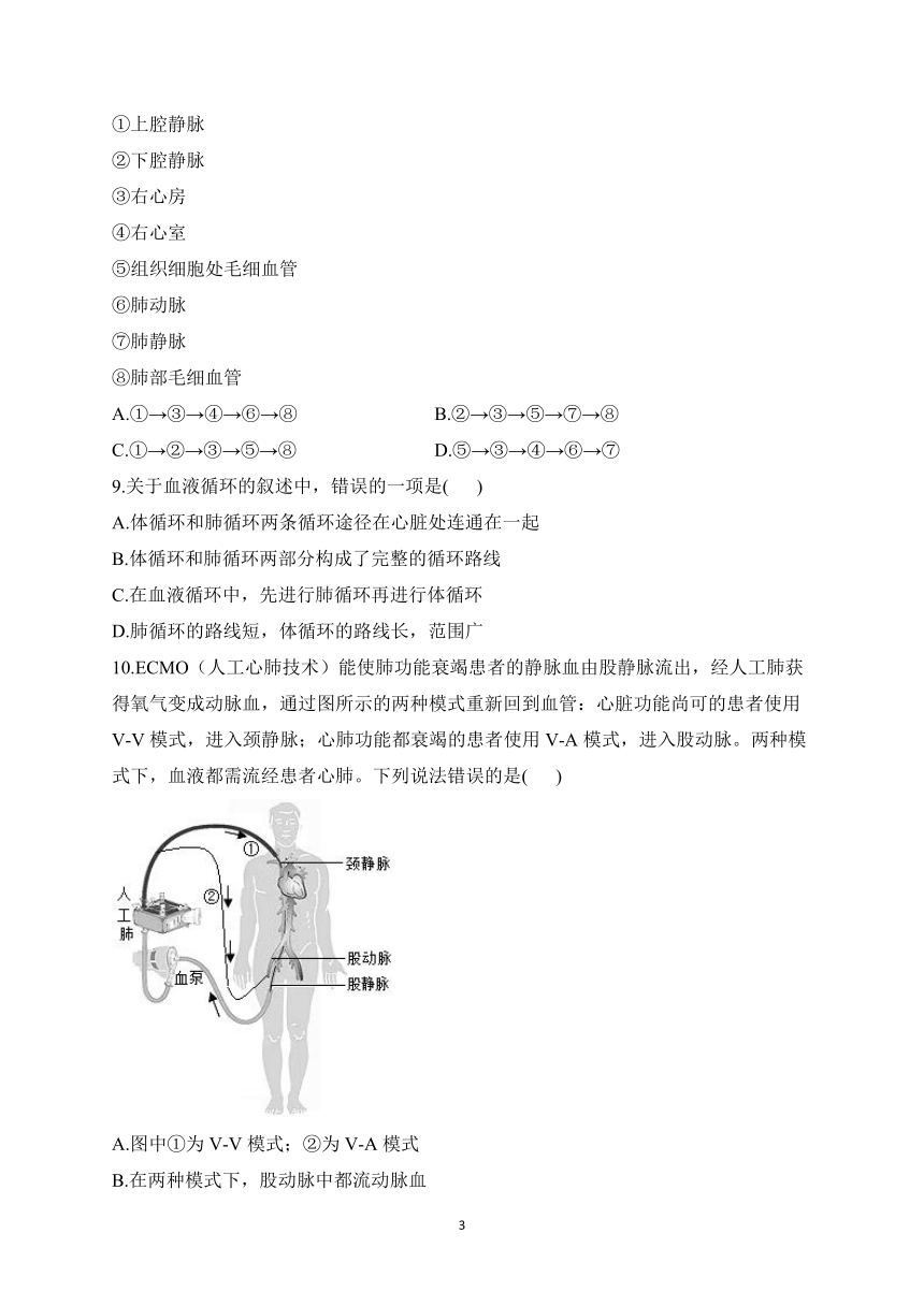 2023届人教版中考生物高频考点专项练习：专题十 考点25 血液循环（B卷）（含解析）