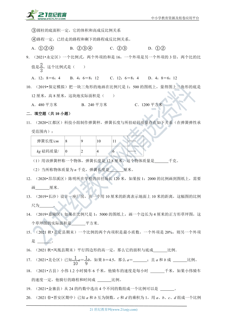 2021-2022学年数学小升初专项训练-比例-真题汇编-人教版（含解析）