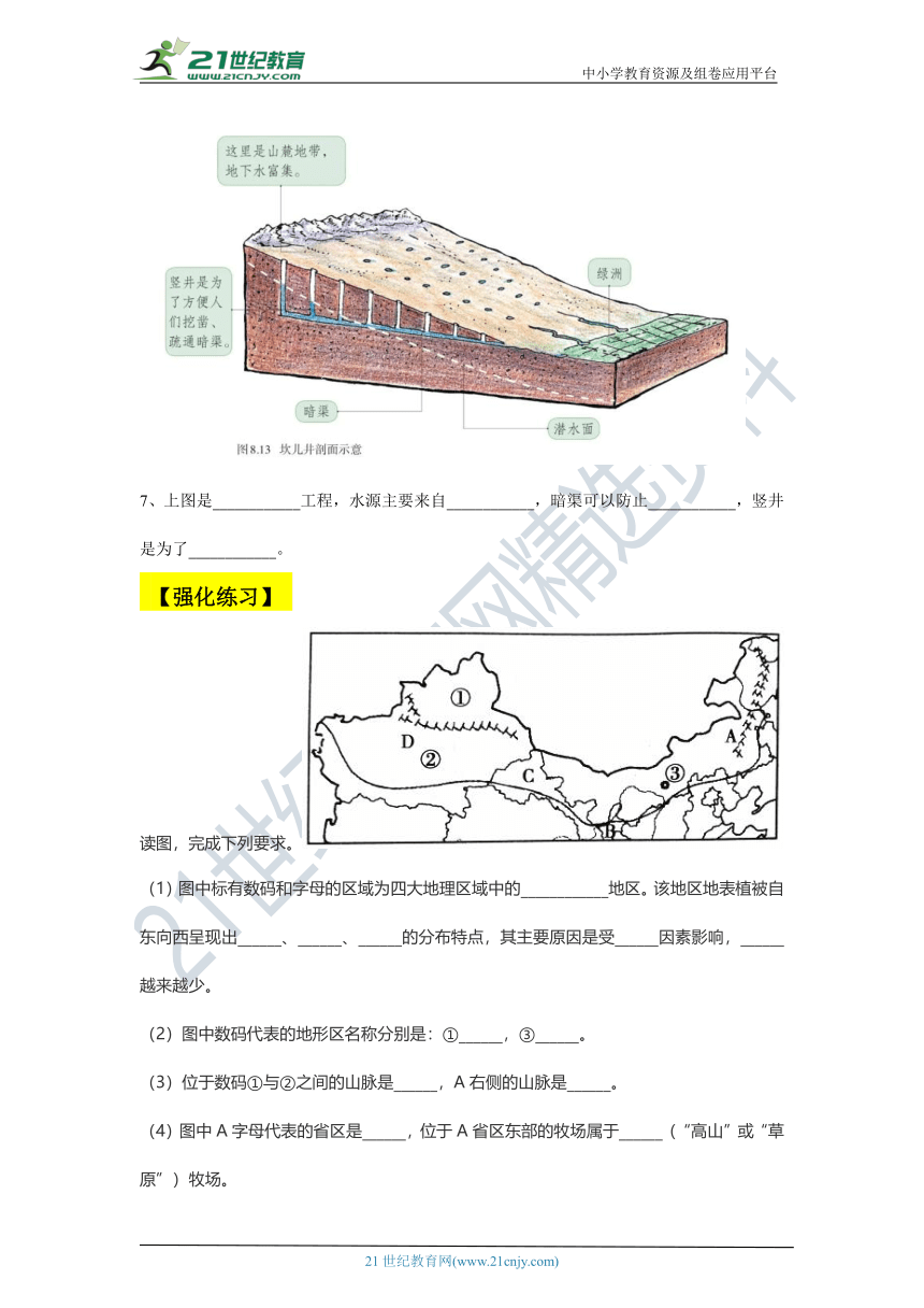 【2021中考一轮】人教版八上地理填图记忆与测试——西北地区的自然特征与农业