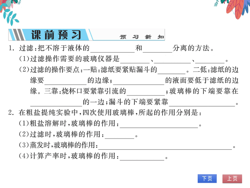 【人教版】化学九年级下册-第十一单元 实验活动8 粗盐中难溶性杂质的去除 (习题课件)