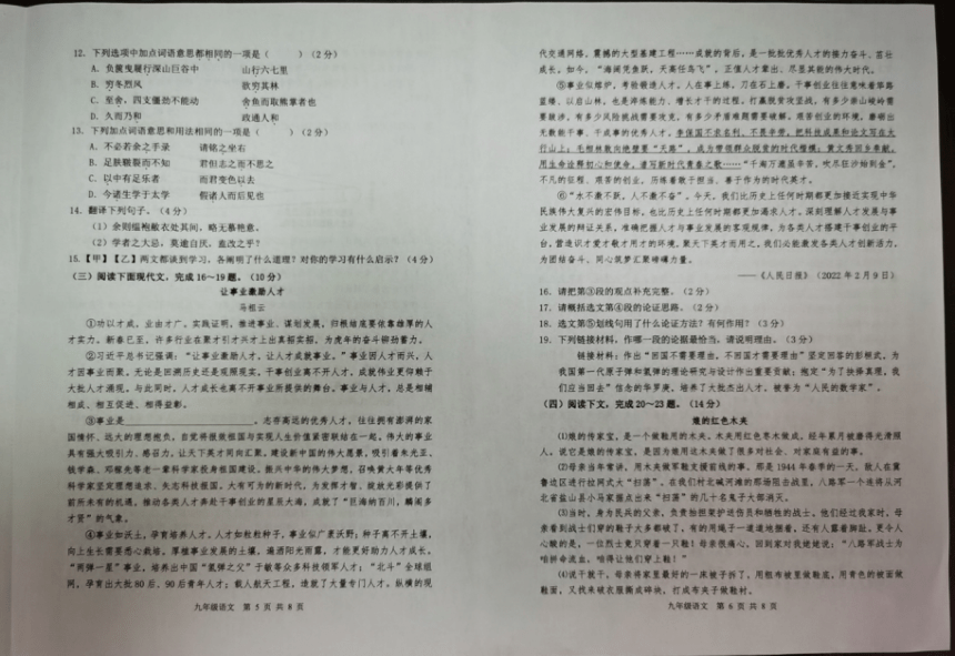 2023年山东省滨州市滨城区中考一模语文试题（图片版无答案）