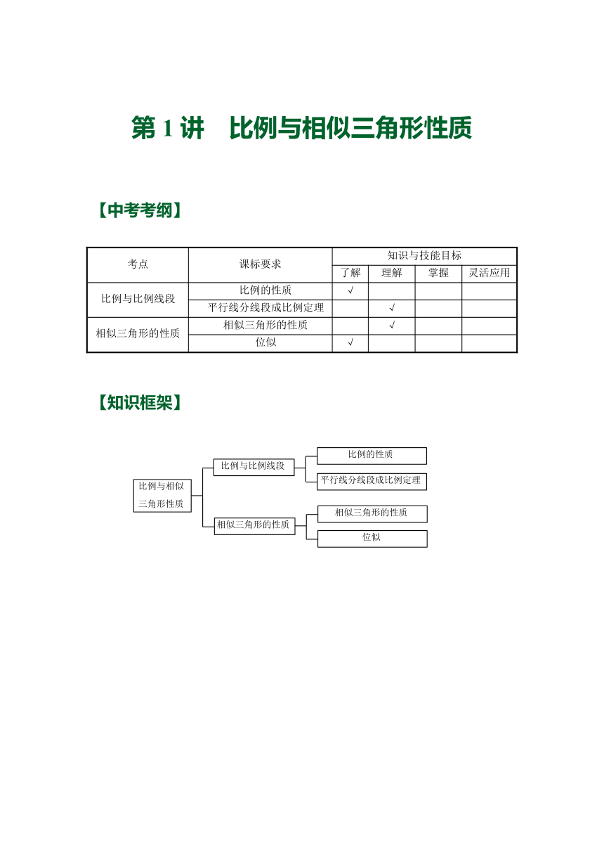 第二十七章（第1讲） 27.2 比例与相似三角形性质 讲义 (知识精讲 典题精练)   2023—2024学年人教版数学九年级下册  无答案