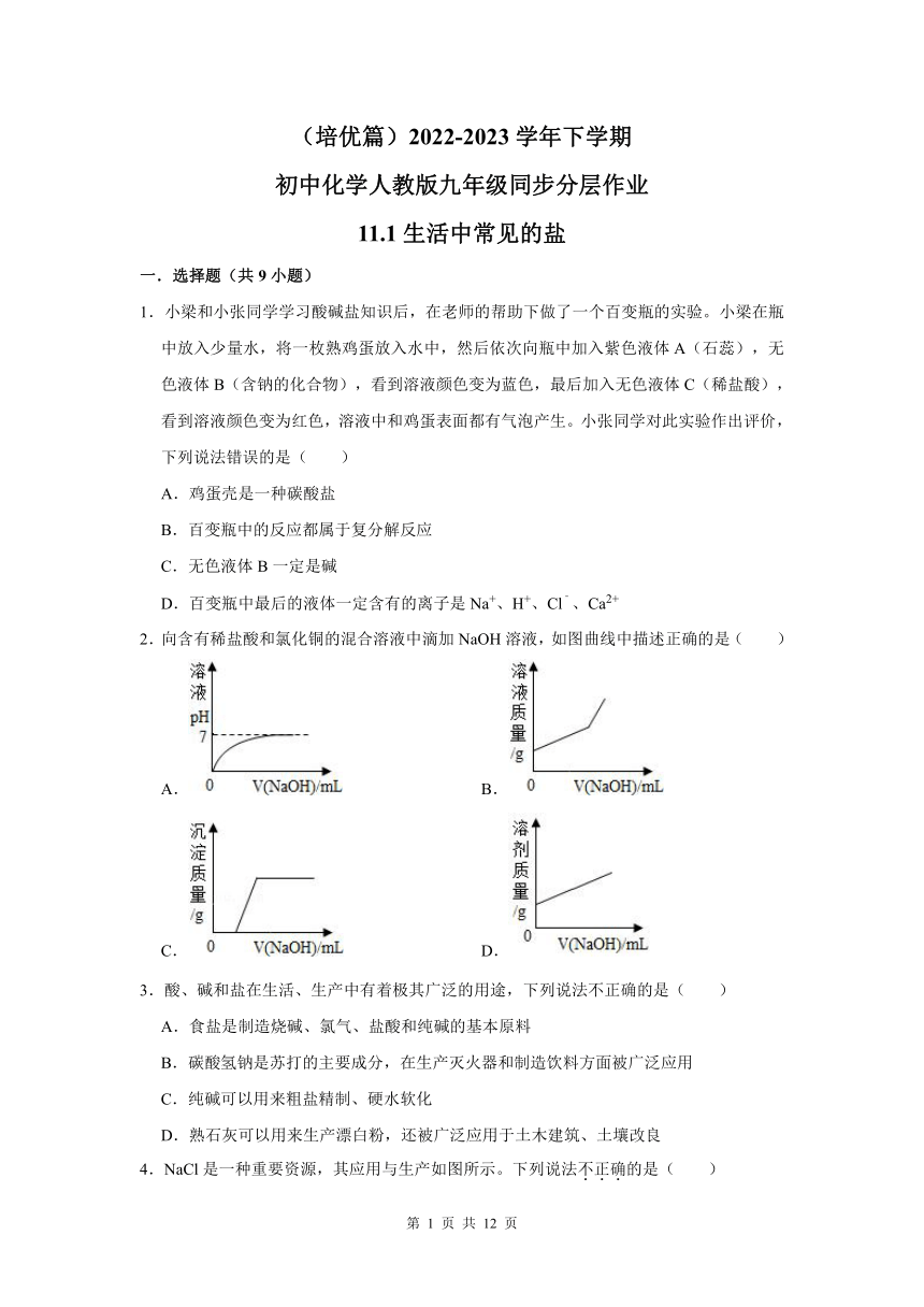 （培优篇）2022-2023学年下学期初中化学人教版九年级同步分层作业11.1生活中常见的盐(含解析)