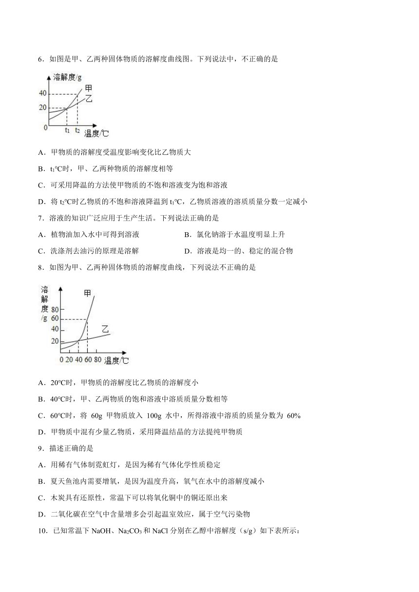 第9章溶液检测题（含答案）--2022-2023学年九年级化学京改版（2013）下册