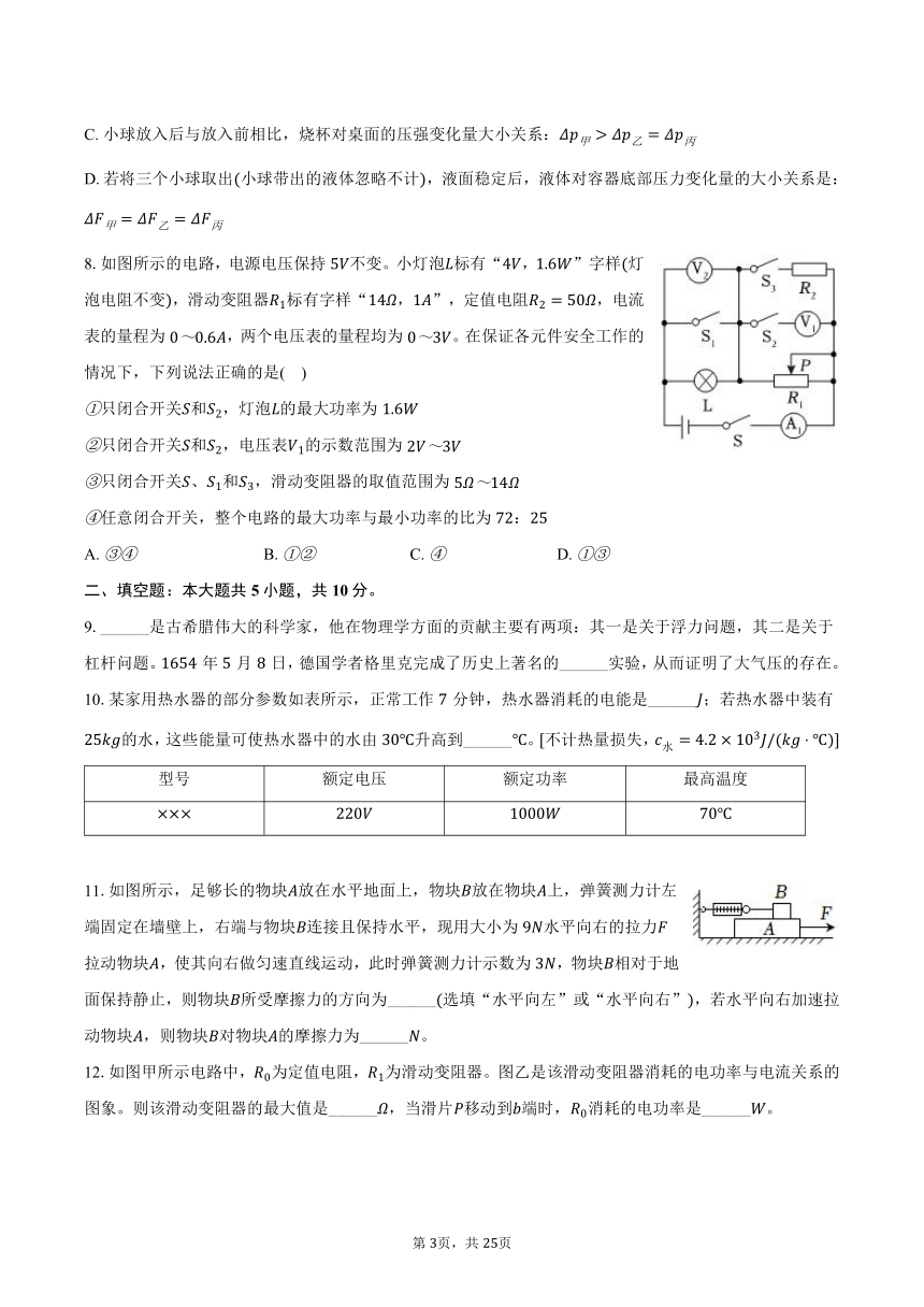 2023-2024学年重庆八中九年级（下）第一次月考物理试卷（含解析）