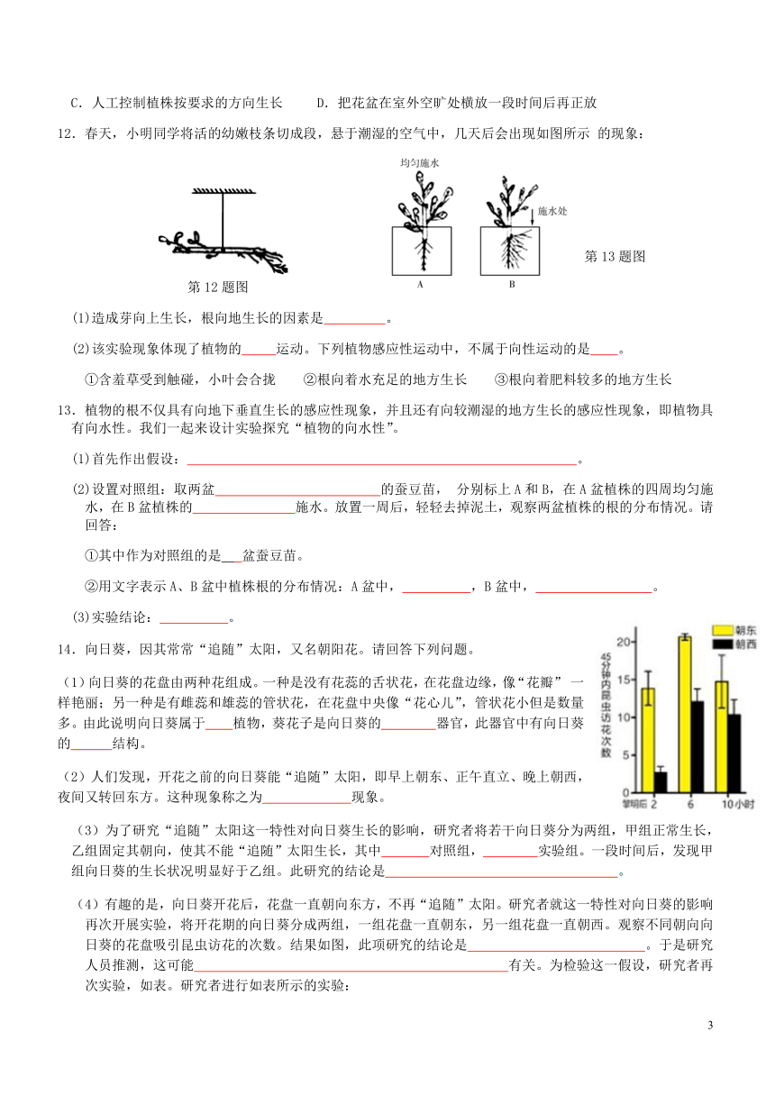 2021年暑假 新初二科学   第16讲 植物生命活动的调节（知识讲解+针对练习）（无答案）