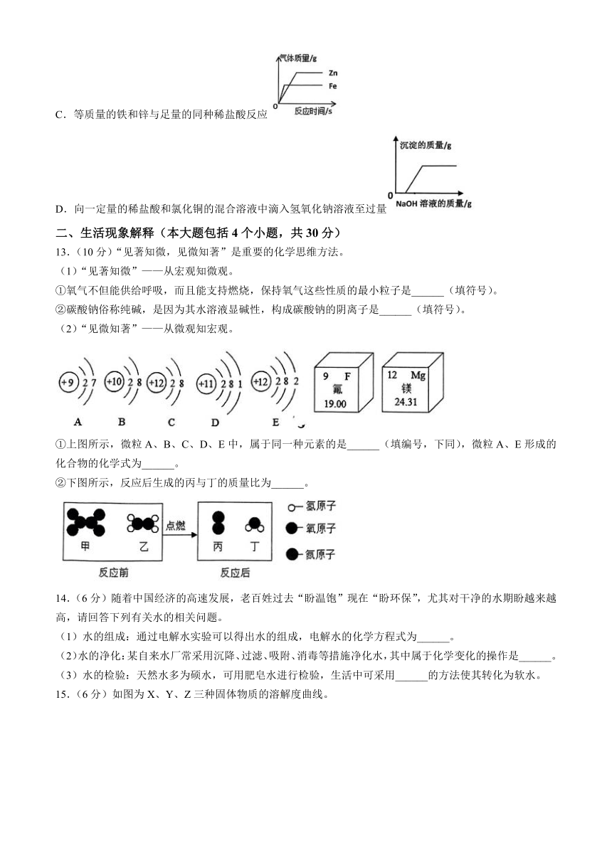 2024年四川省南充市营山县中考一模考试化学试题(无答案)