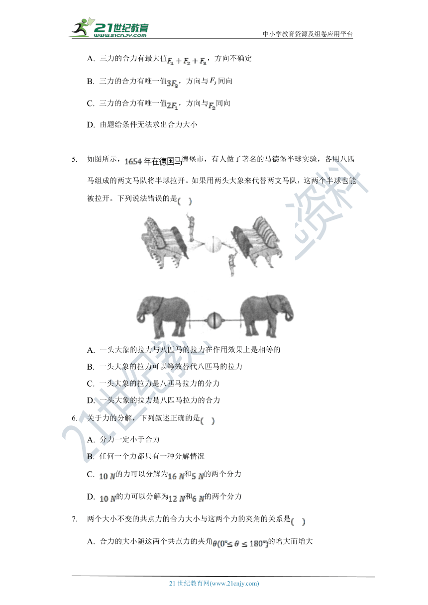 【教科版 (2019) 】3.4力的合成 高中物理必修一 同步课时练（含解析）