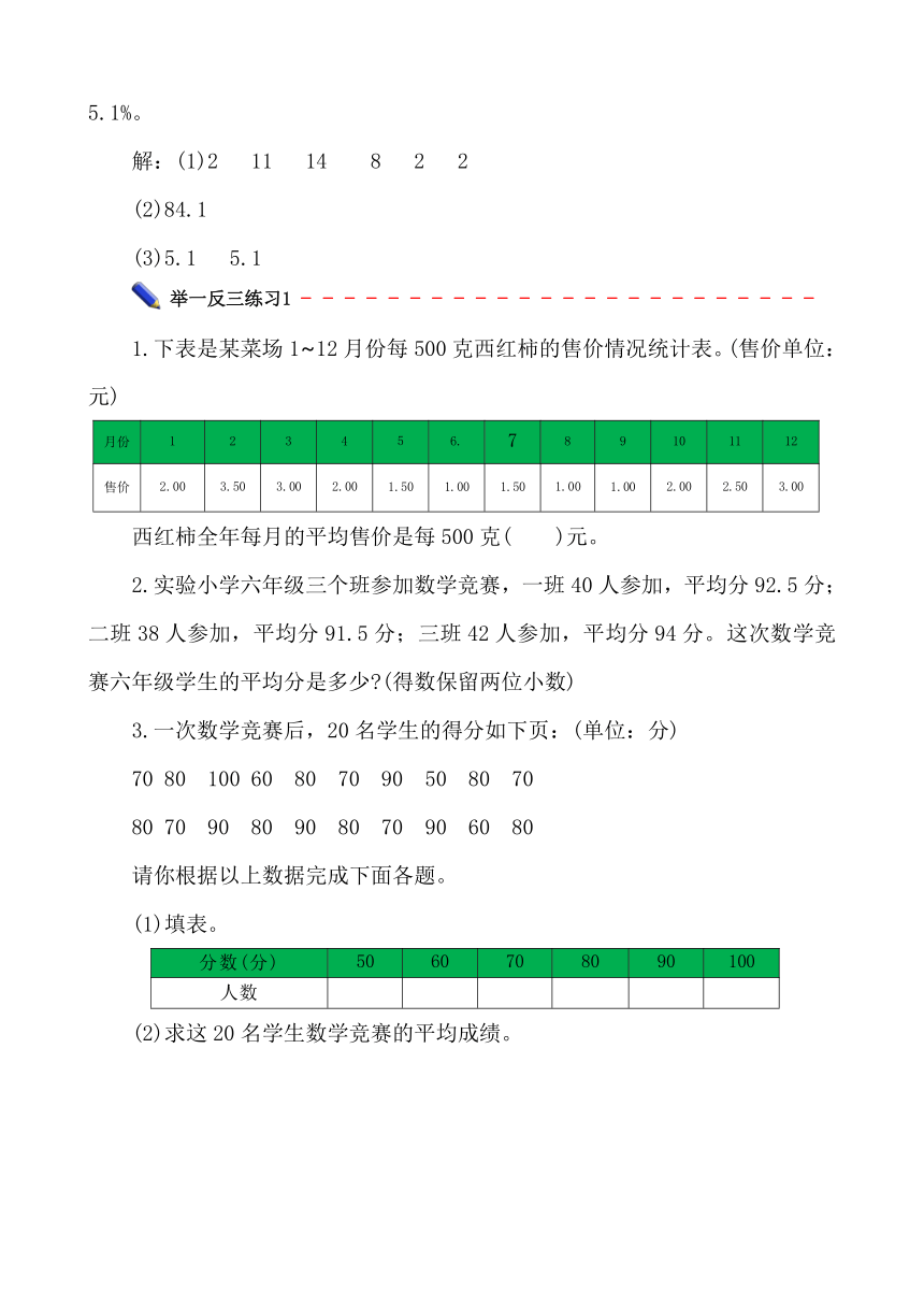 苏教版小升初数学第一轮总复习《统计》讲练专辑第1讲（含答案）