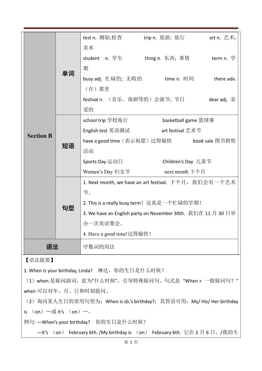 Unit8 When is your birthday？知识点归纳