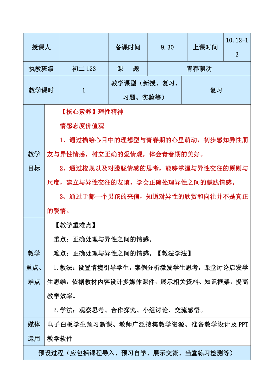 2.2  青春萌动测试题 复习课教案设计与反思