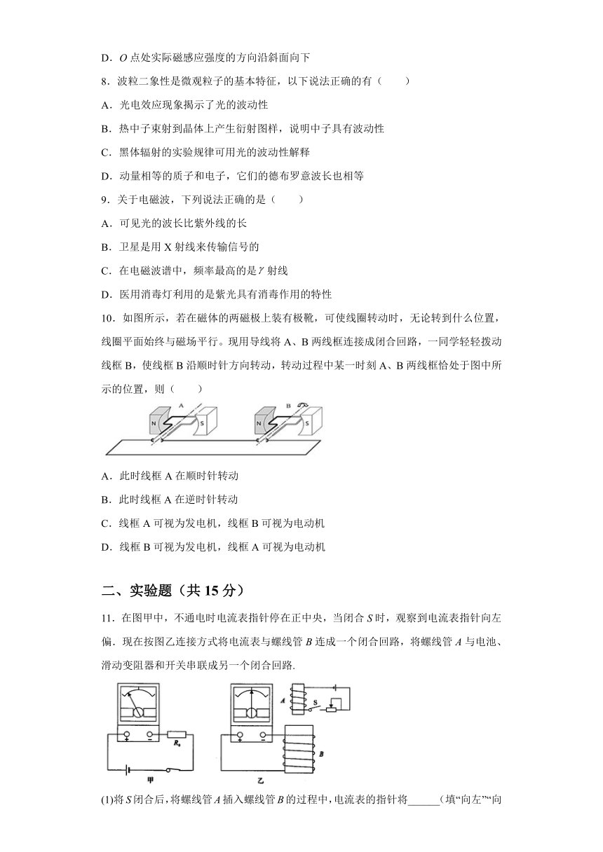 2021-2022学年鲁科版（2019）必修第三册 第五章 初识电磁场与电磁波 单元测试1（word解析版）