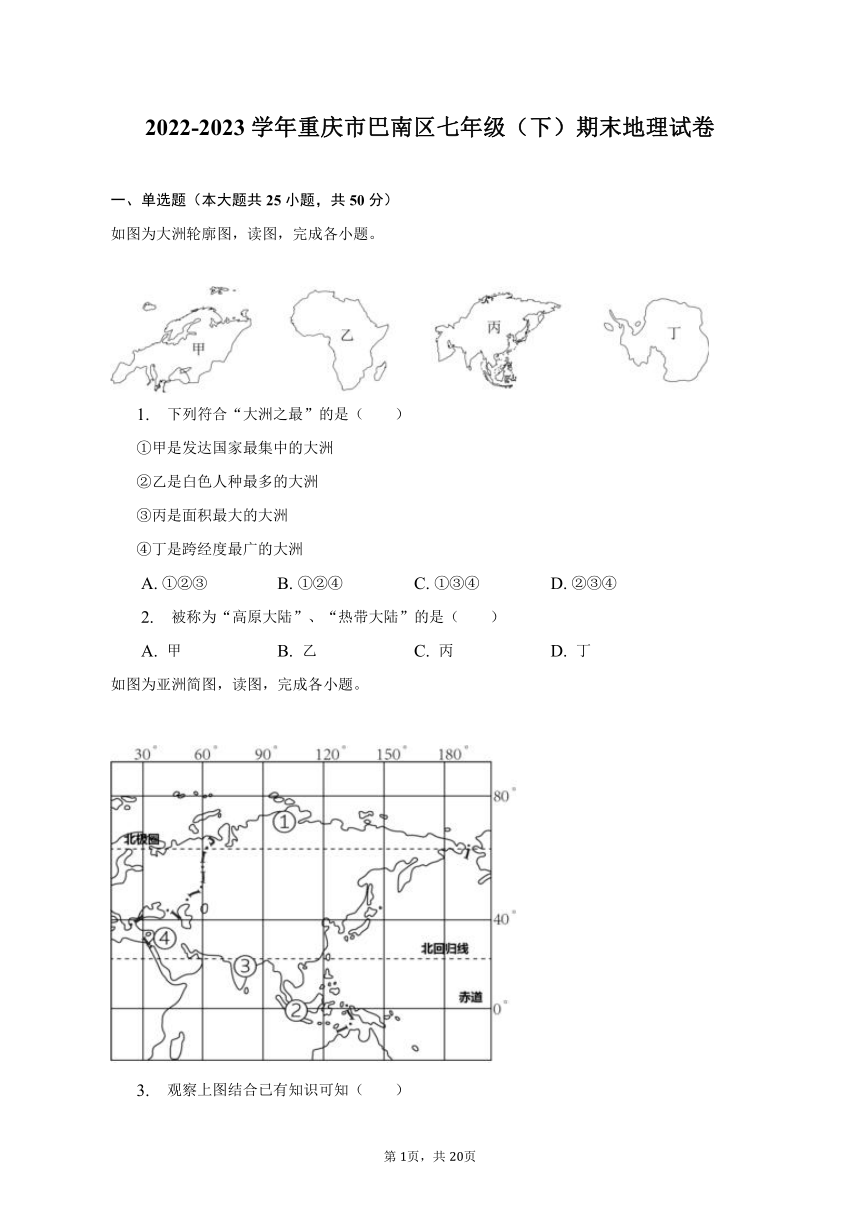 2022-2023学年重庆市巴南区七年级（下）期末地理试卷（含解析）