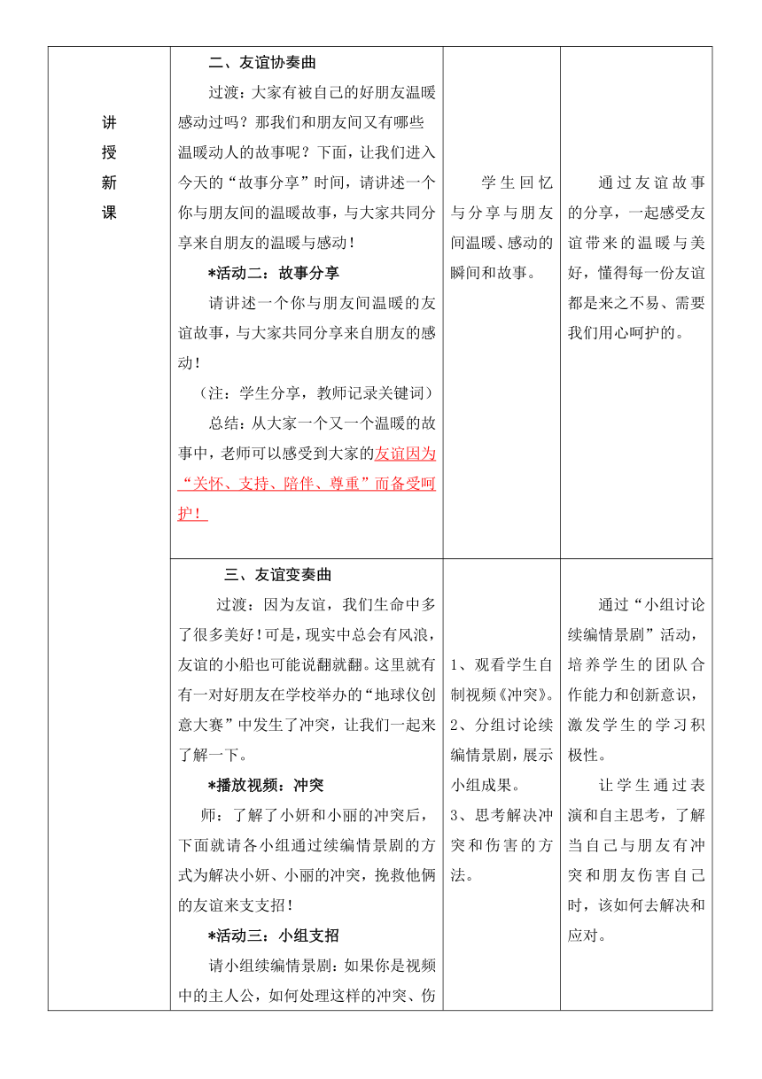 5 .1 让友谊之树常青 表格式教案