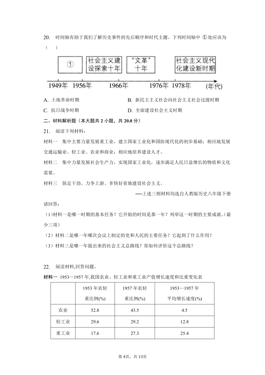 八年级历史下册 第二单元 社会主义制度的建立与社会主义道路的探索 单元检测试卷（含解析）