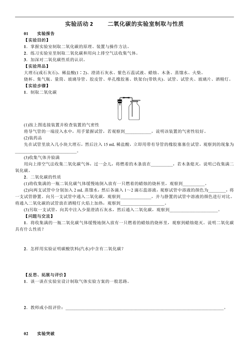 实验活动2  二氧化碳的实验室制取与性质