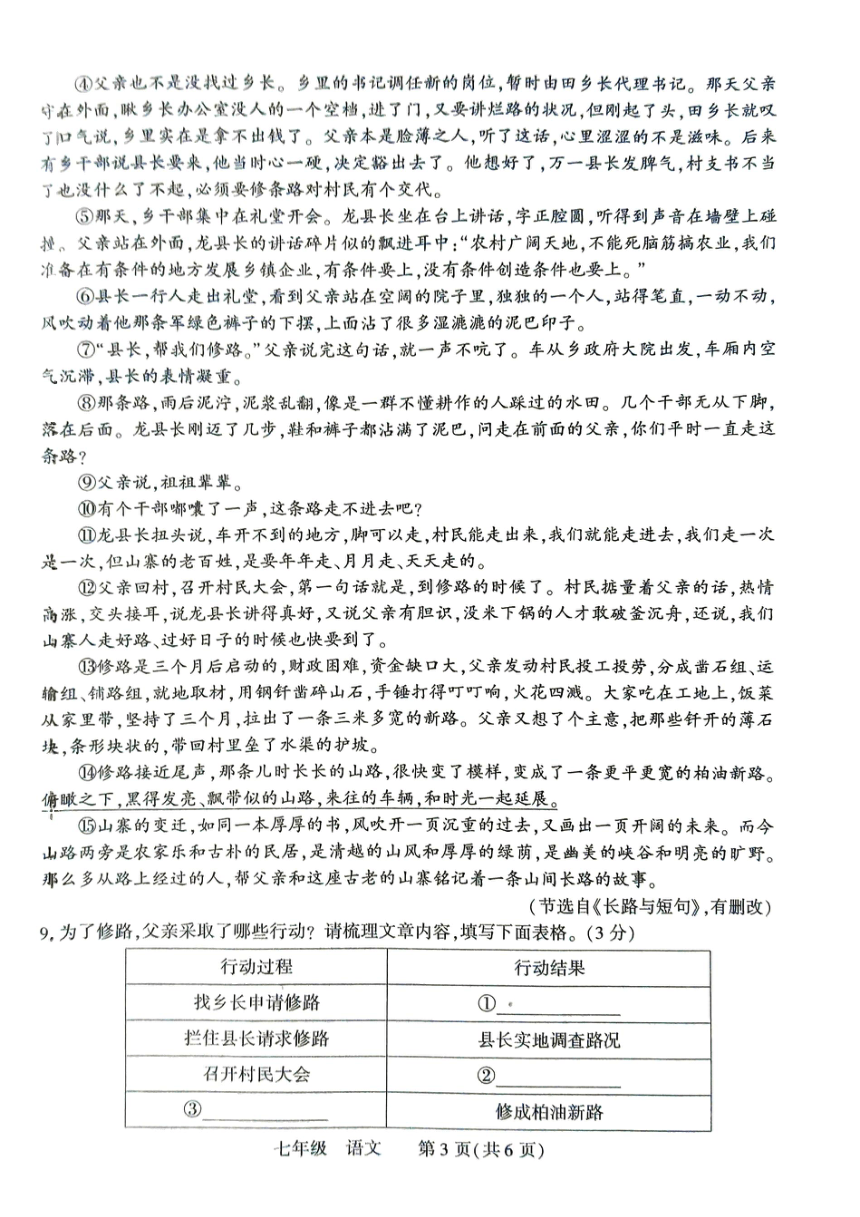 河南省洛阳市伊川县2023-2024学年七年级下学期4月期中语文试题（图片版，无答案）