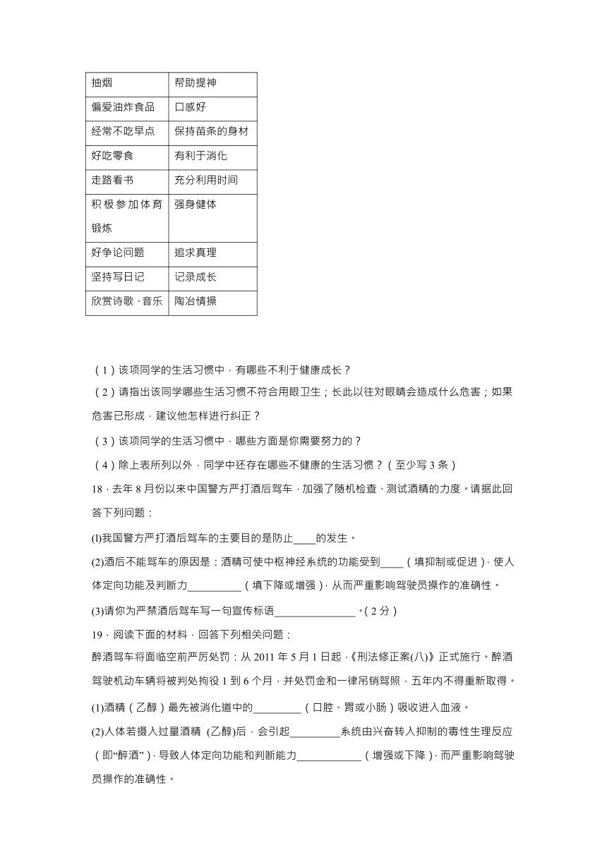 【会考专训】中考生物会考复习专项训练30：了解自己增进健康（含解析）