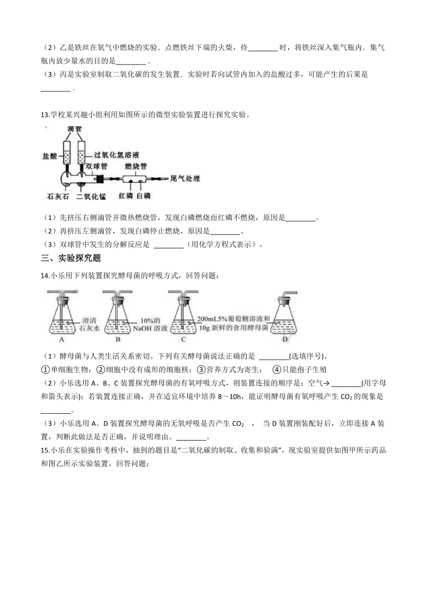 2020-2021学年华东师大版科学七年级下册2.4 二氧化碳 同步练习（含解析）