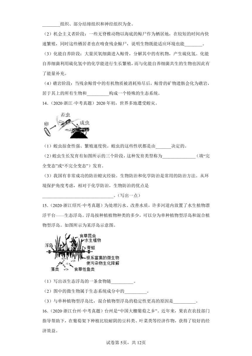 05种群、群落、生态系统-浙江省各地区2020-2022中考科学真题汇编（含解析）