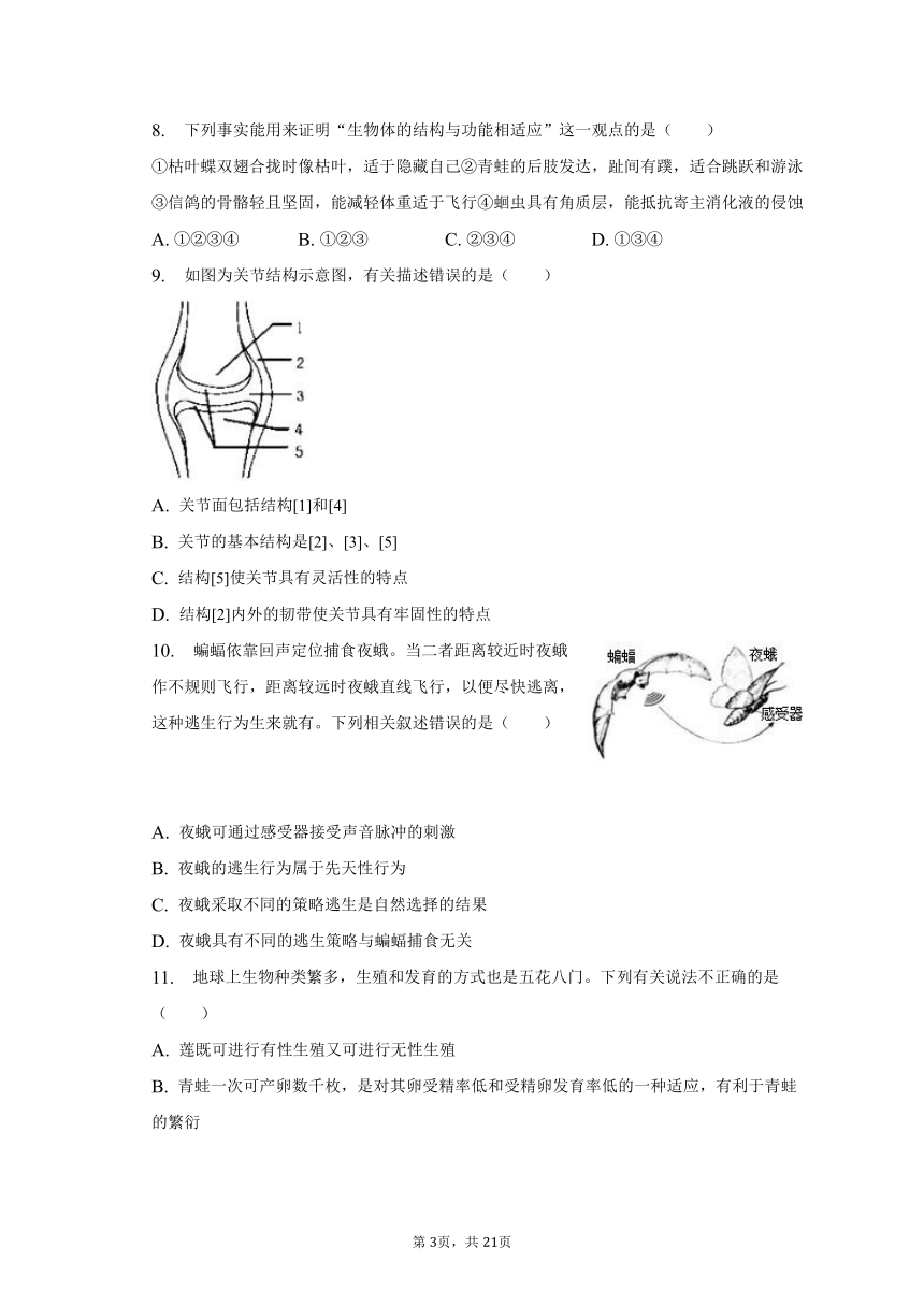 2022-2023学年山东省泰安市肥城市八年级（下）期中生物试卷（五四学制）（含解析）