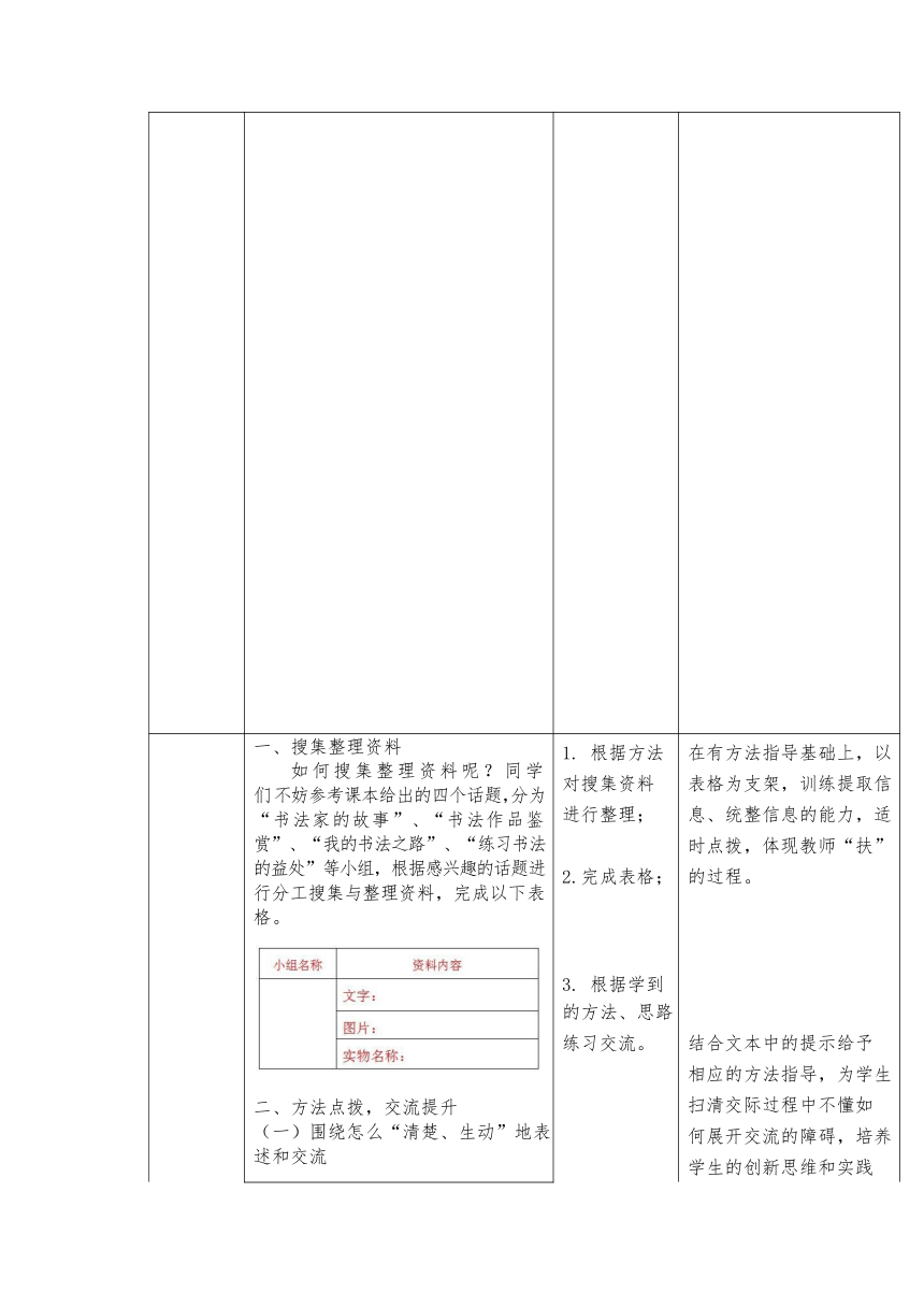 部编版语文六年级上第七单元《口语交际：聊聊书法》表格式教案