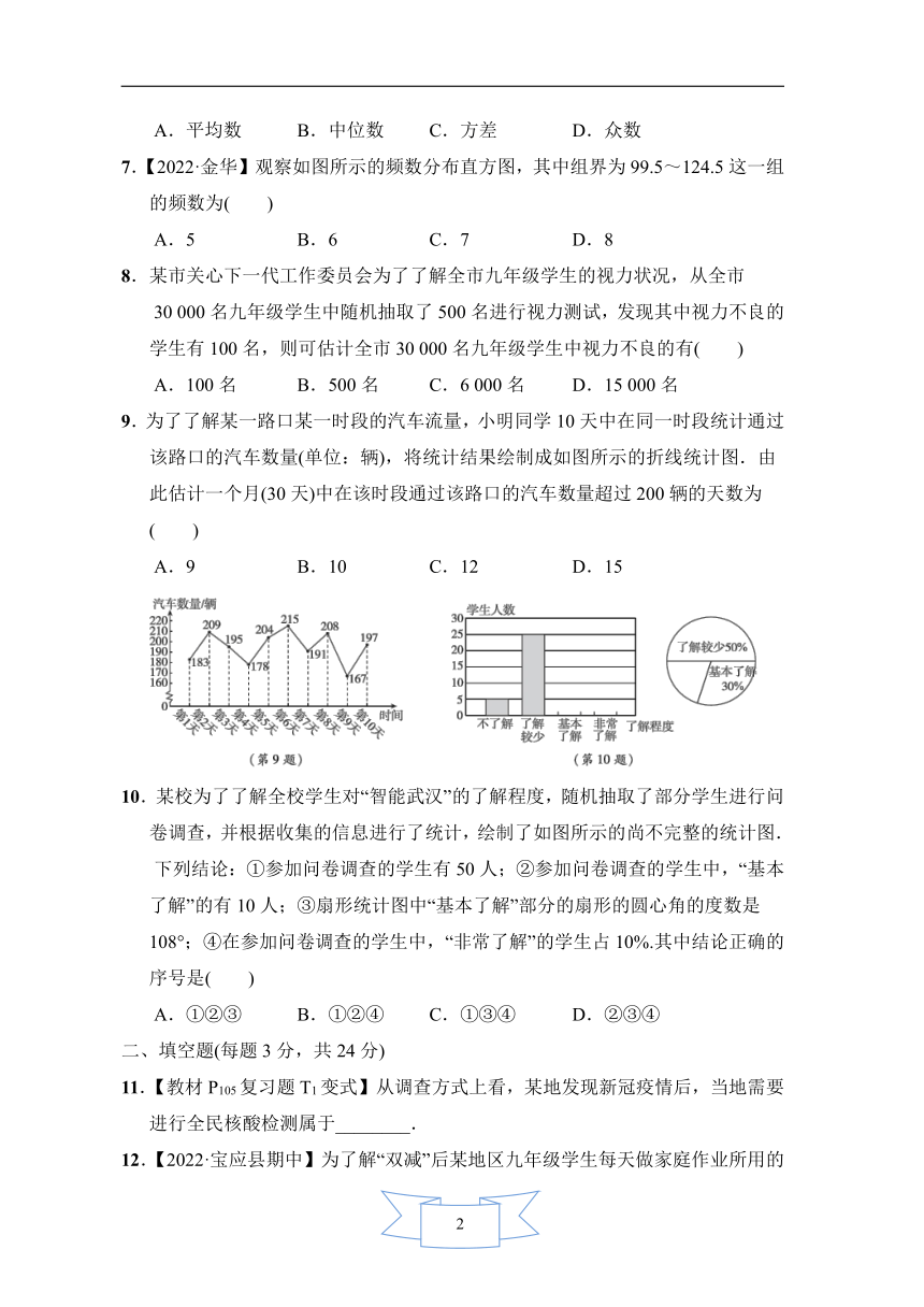 华师大版数学九年级下册  第28章样本与总体  综合素质评（含答案）