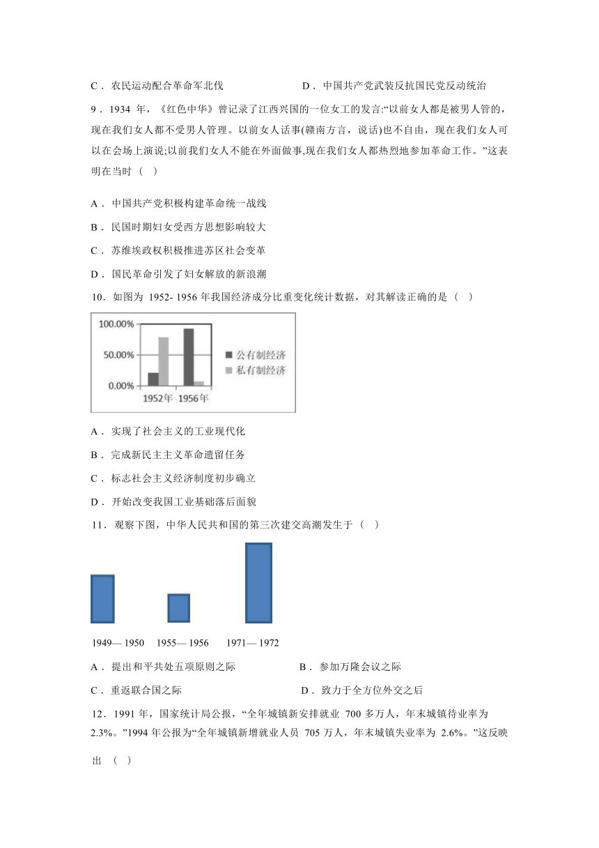 海南省屯昌县屯昌中学2022-2023学年高一下学期期中考试历史试题（无答案）