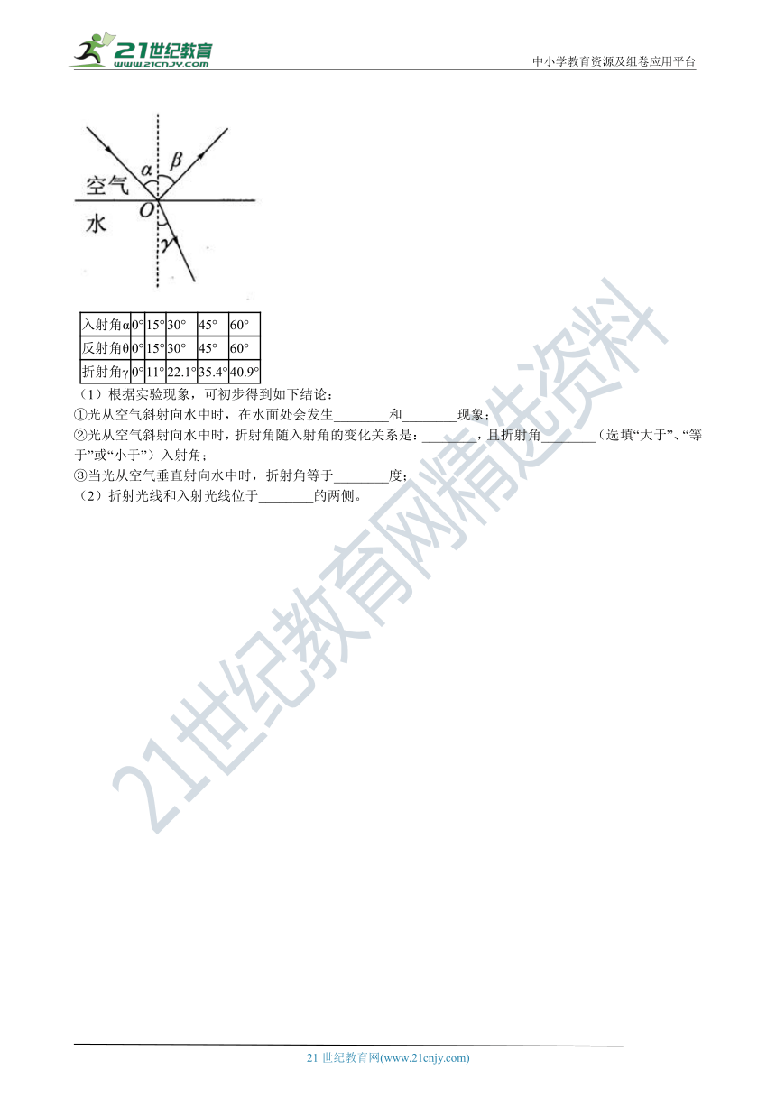 粤沪版物理八年级上学期 3.4 探究光的折射规律同步练习（含答案及解析）