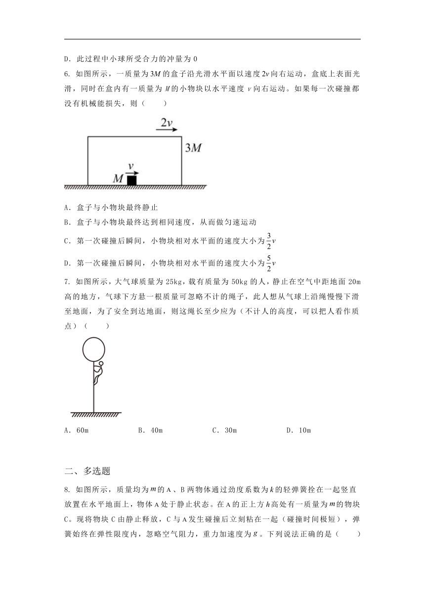 选择性必修第一册物理沪教版1章专题 动量守恒中的经典模型与问题课堂选择题专练（含答案）