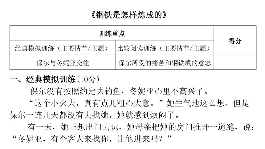 冲刺训练《钢铁是怎样炼成的》 讲练课件—广东省2021届中考语文分类复习（13张ppt）