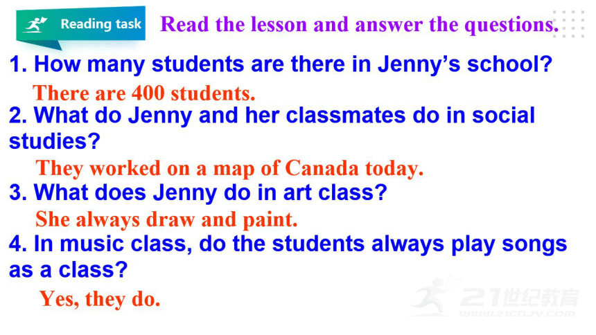 Unit 3Lesson14 Jenny's School Life希沃版+图片版含音频 （共21张PPT)