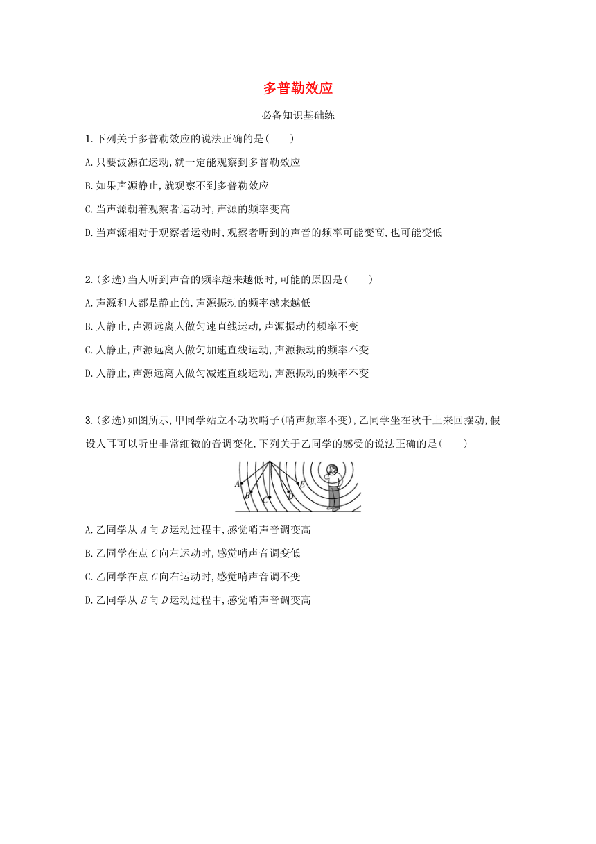 3.5多普勒效应课堂限时训练 含解析 新人教版选择性必修第一册（Word版，含解析）