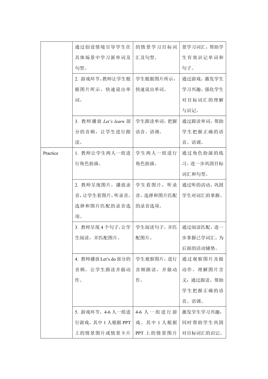 Unit 5 Let’s eat!  B Let’s learn 教案（表格式）