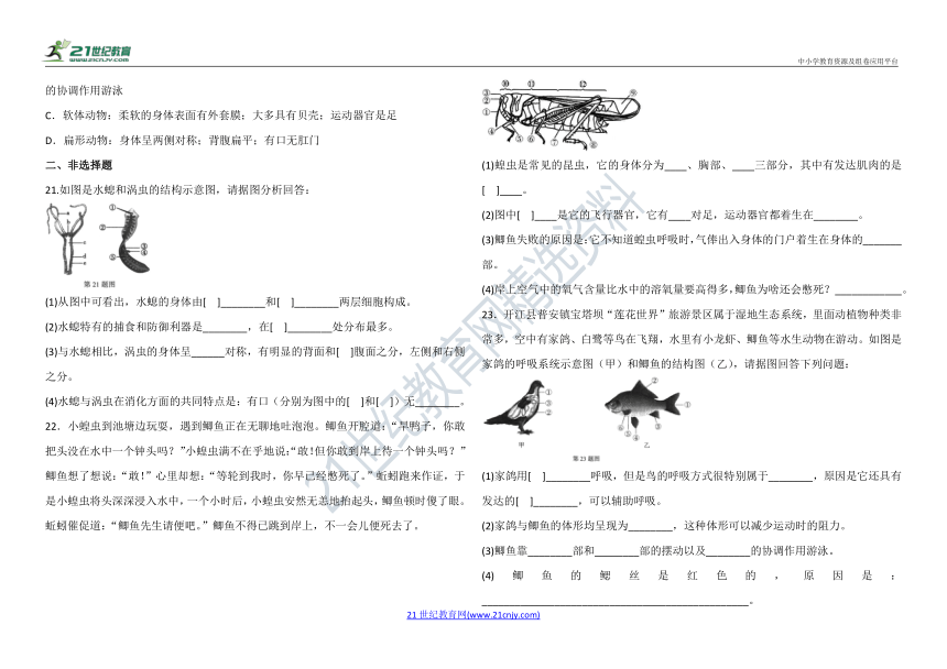 第五单元 第一章 动物的主要类群 基础测试卷（含答案解析）