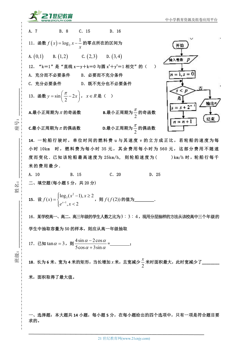 2023福建省春季高考高职单招数学模拟试题及答案word版 (15)