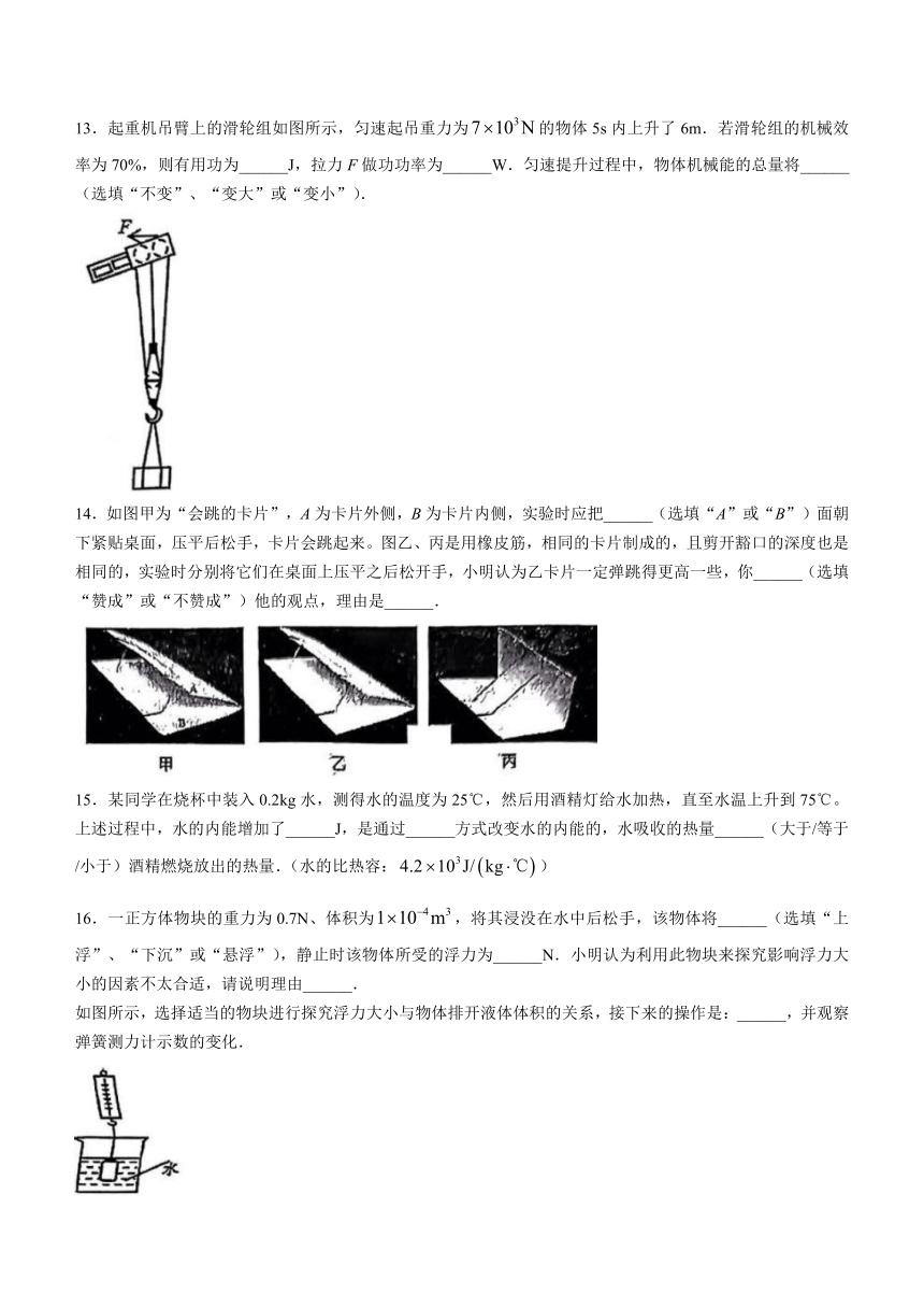 2024年江苏省连云港市东海县中考一模物理试卷（图片版 含答案）