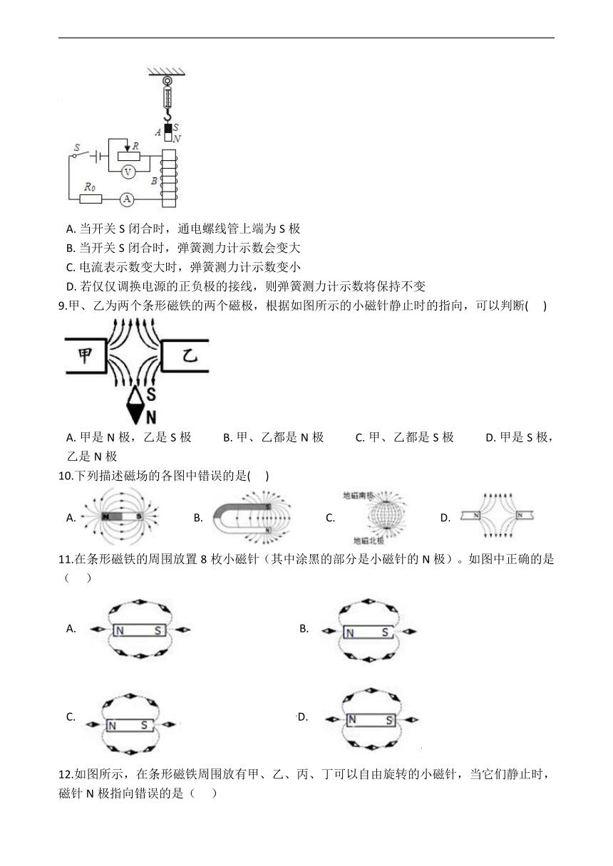 浙教版科学八年级下册 重难点加强练 磁场及小磁针指向判断