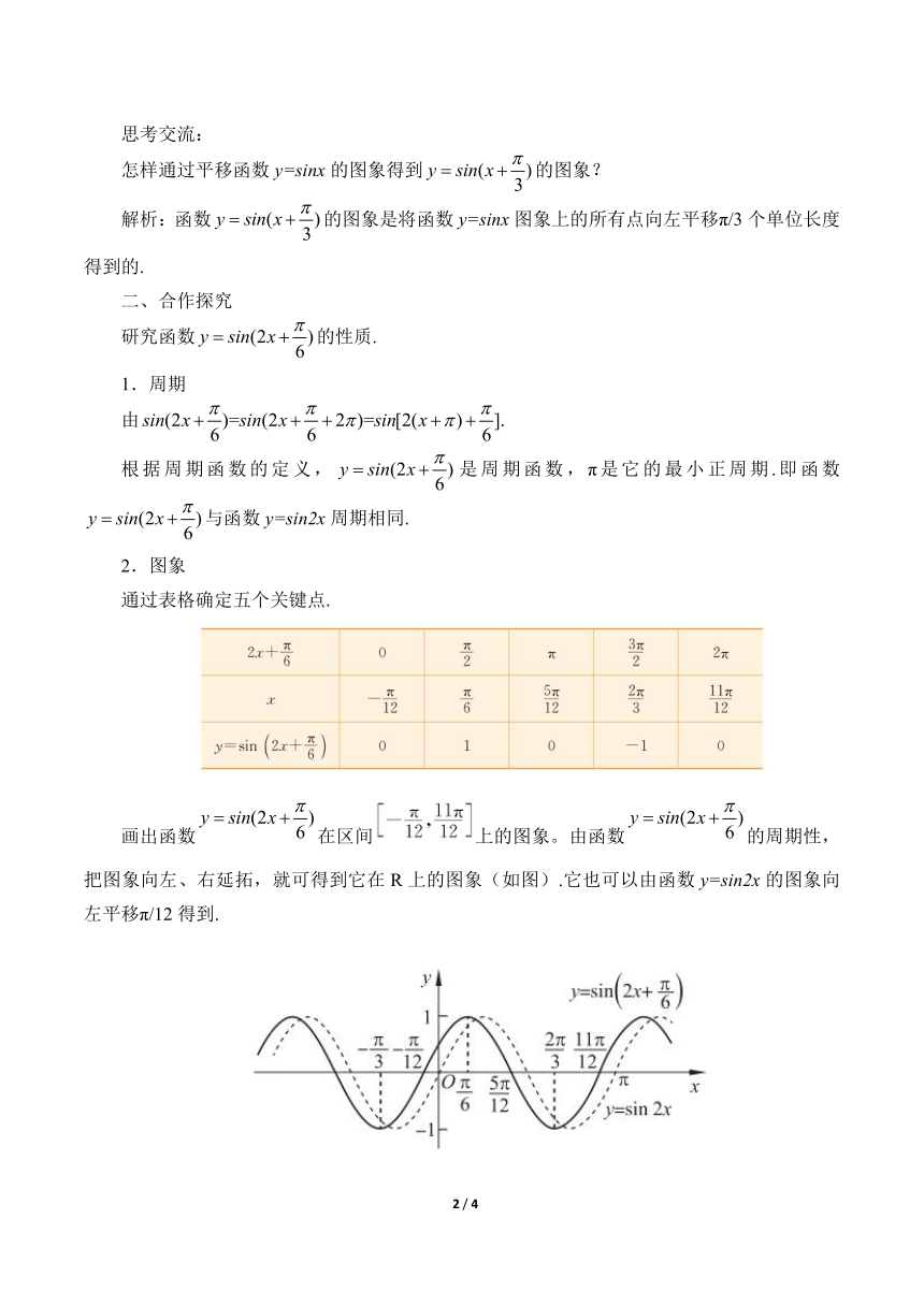 1.6.2探究φ对y＝sin(x+φ)的图象的影响 教案
