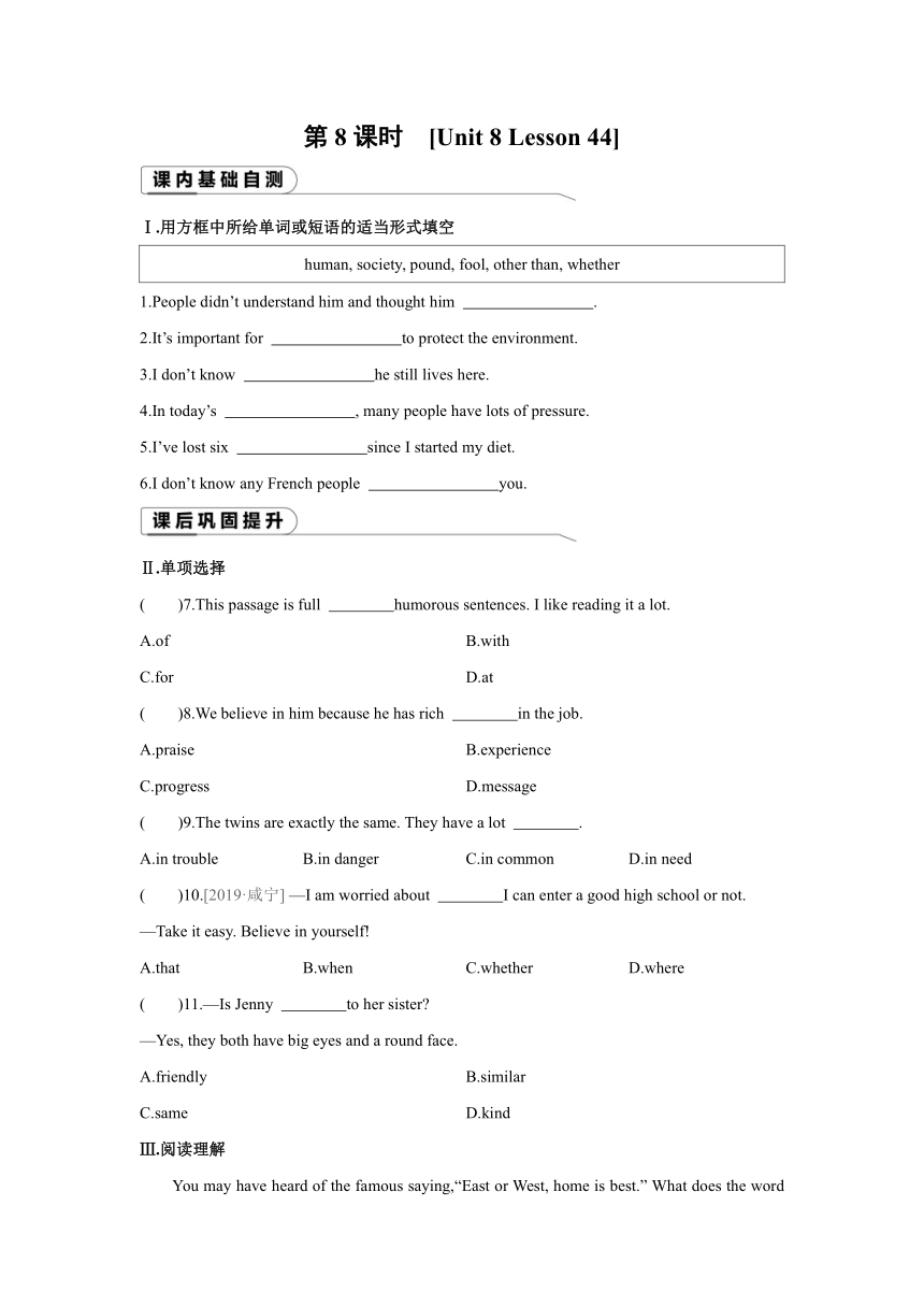 冀教版英语 九年级下册 课课练 Unit 8 Lesson 44 Popular Sayings.（含答案）